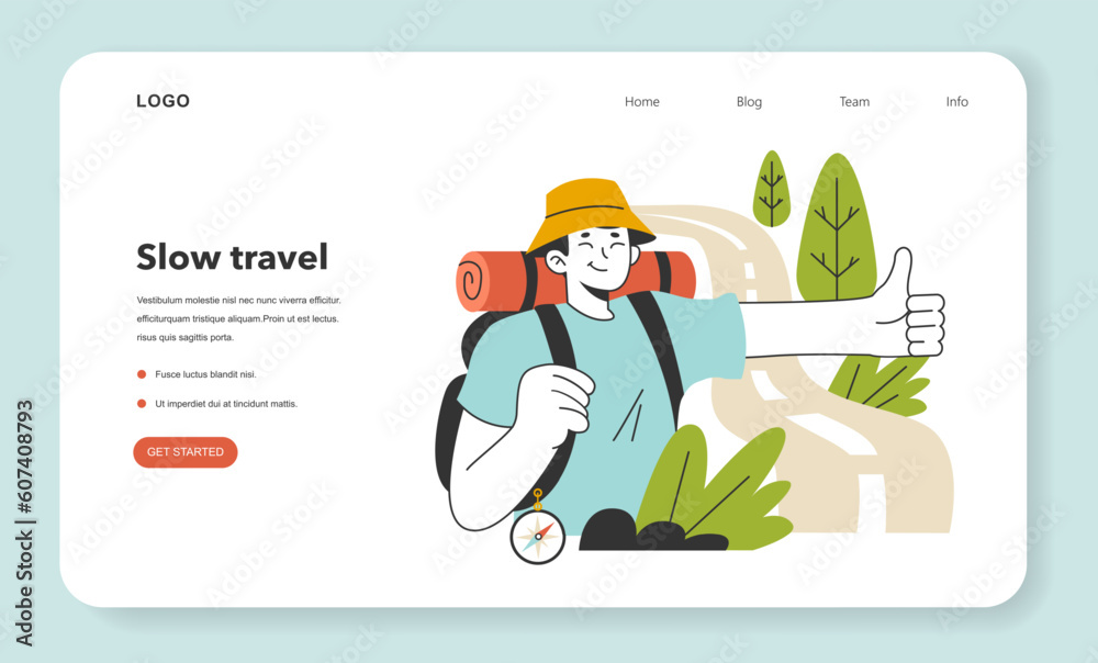 Slow traveling web banner or landing page. Slow life principles.