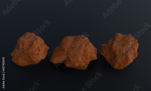 Brown low polygon stone on black background.