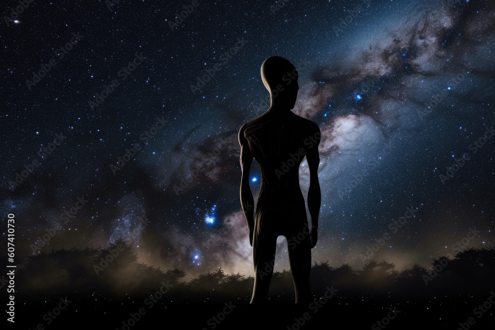 alien life form observing the night sky with stars shining, created with generative ai alien life form observing the night sky with stars shining, created with generative ai