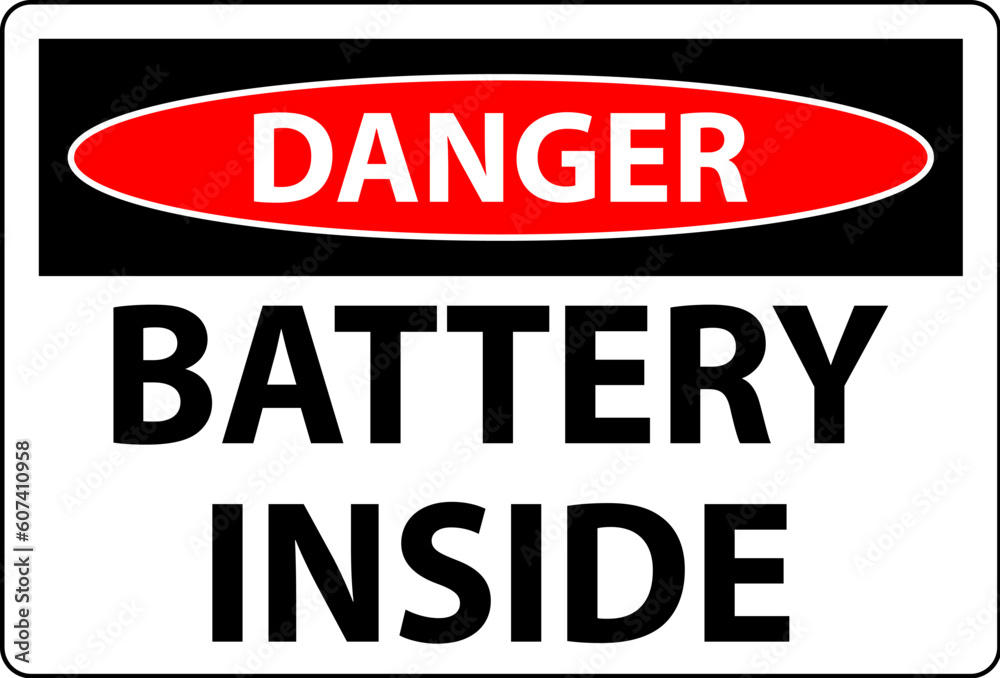 Danger Sign Battery Inside On White Background Danger Sign Battery Inside On White Background