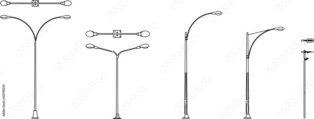 Classic garden and street lamp detailed illustration vector sketch