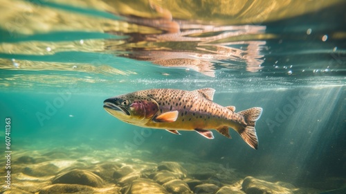 salmon fish swimming in the river photo