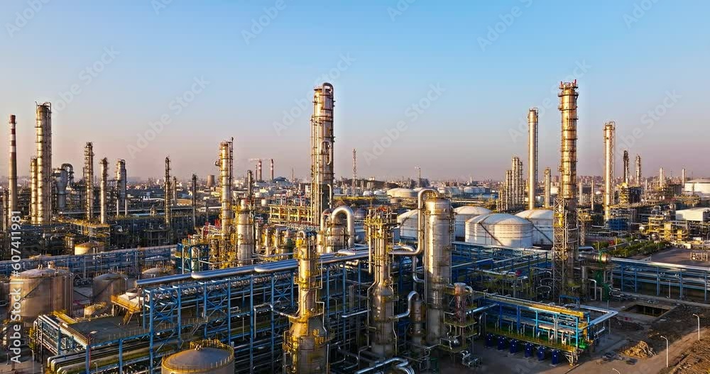 Aerial view of oil and gas petrochemical industrial with Refinery factory