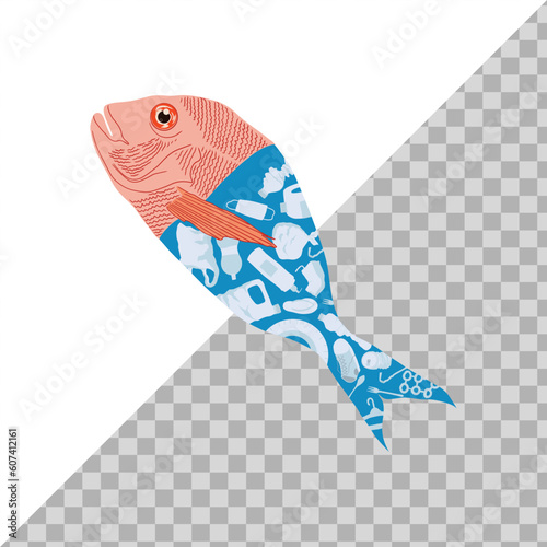 Plastic contaminated fish. isolated for easy editing. vectors