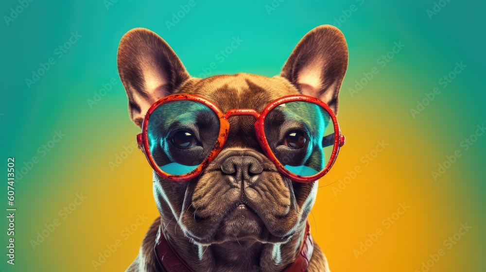french bulldogs wearing colorful sunglasses