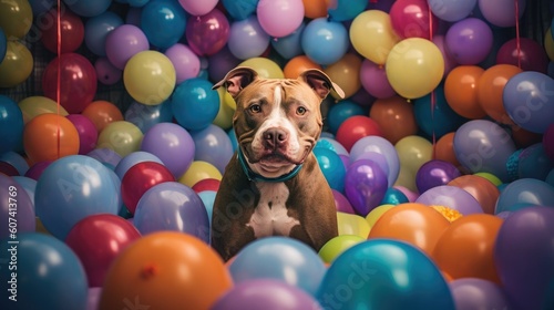 pitbull sitting in a room filled with balloons © Andrus Ciprian