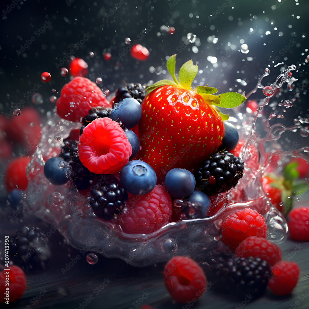 Tasty fresh juicy berries explode