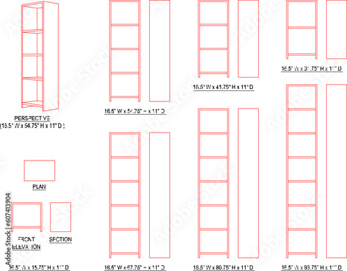 Set of sketches vector illustrations of wardrobe shelves