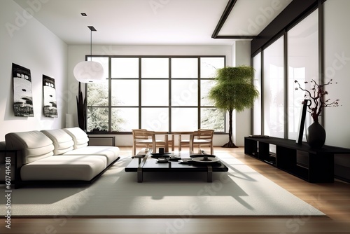 modern japanese style interior with sleek furniture and minimalist design elements  created with generative ai