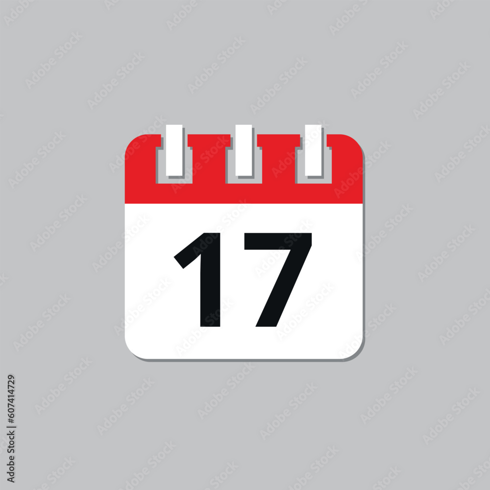 Specific day calendar red flat icon. Calendar icon vector illustration for websites and graphic resources. Date set on the 17st.