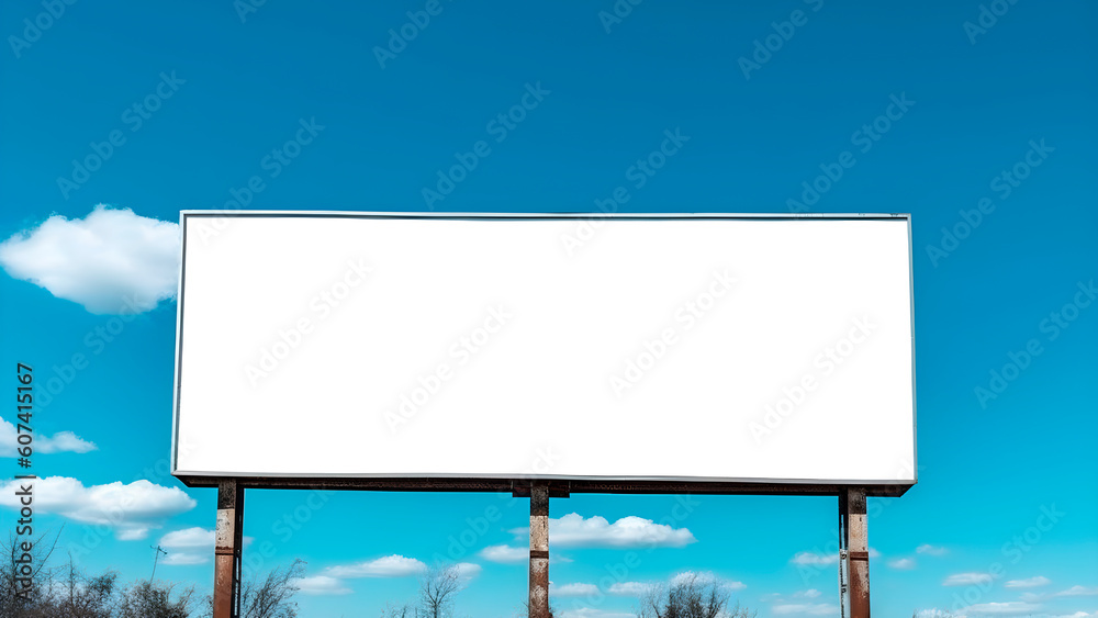 Obraz premium billboard against the sky with a thick transparent area, large wide billboard mockup, generative ai