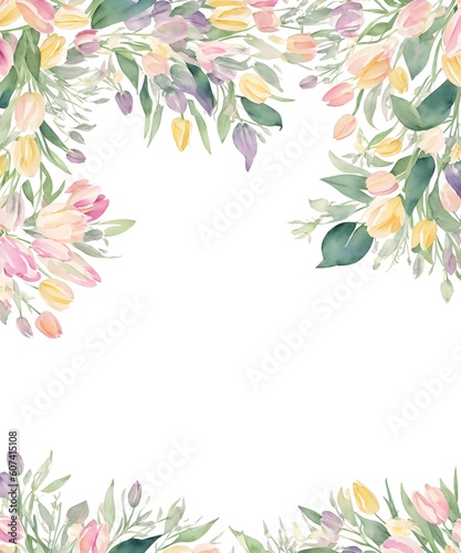 Abstract floral art background with tulips. Botanical watercolor hand drawn flowers paint. Design illustration for wallpaper, banner, print, poster, cover, greeting and invitation card. Generative AI © 360VP