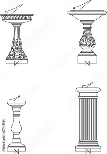 Vector sketch illustration of a classic vintage roman greek sundial