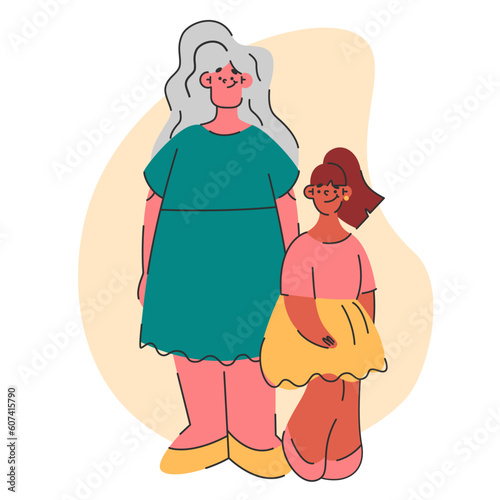 Happy grandmother and granddaughter smiling. Seniors and generations concept. Vector illustration