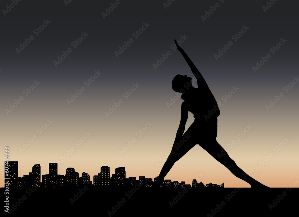 Yoga exercises, silhouette of a girl practicing	