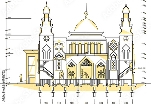 Vector illustration sketch of magnificent holy mosque section for praying muslims