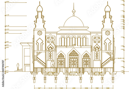 Vector illustration sketch of magnificent holy mosque section for praying muslims