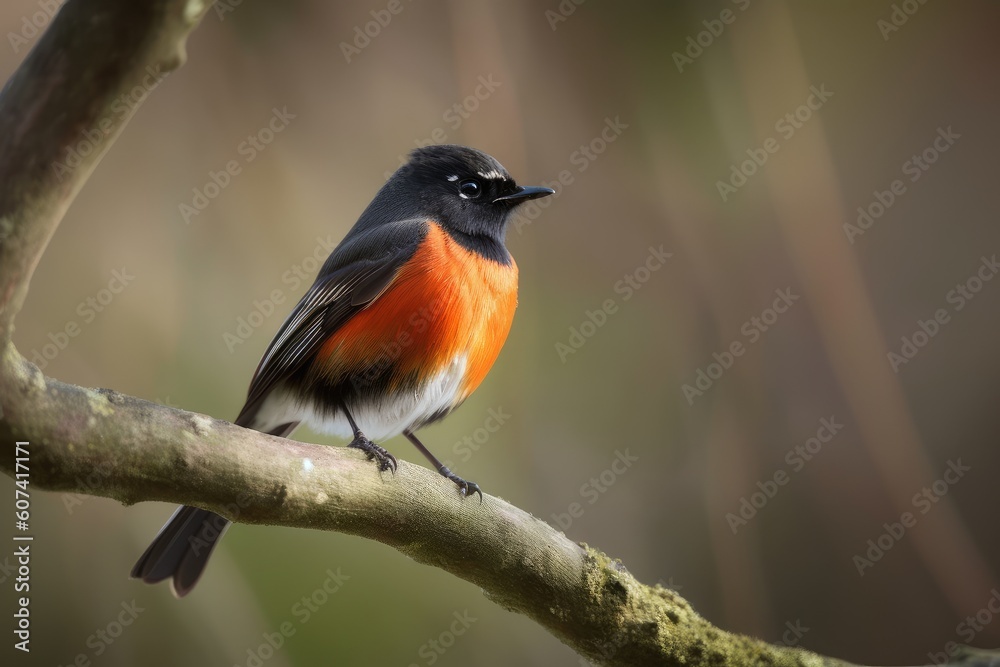 male redstart perching on branch, with its vibrant red feathers shining, created with generative ai male redstart perching on branch, with its vibrant red feathers shining, created with generative ai