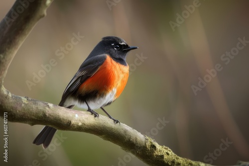 male redstart perching on branch, with its vibrant red feathers shining, created with generative ai