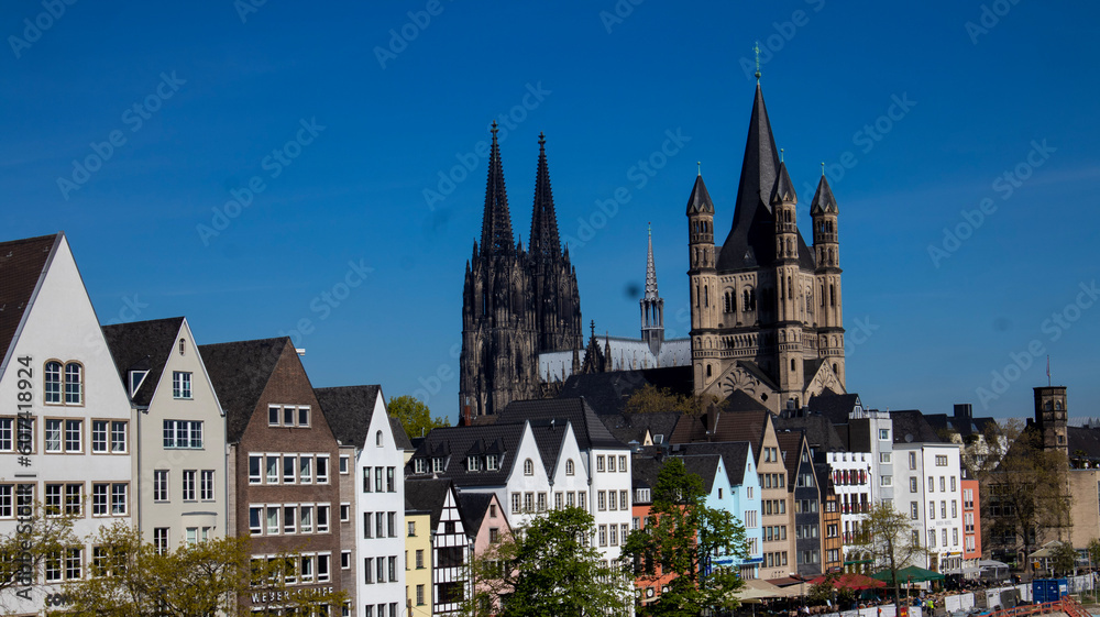 Fototapeta premium Cologne, Germany over the Rhine River.