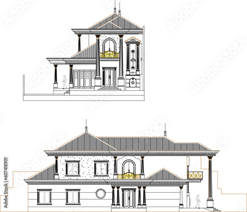 Vintage antique classic house illustration vector sketch