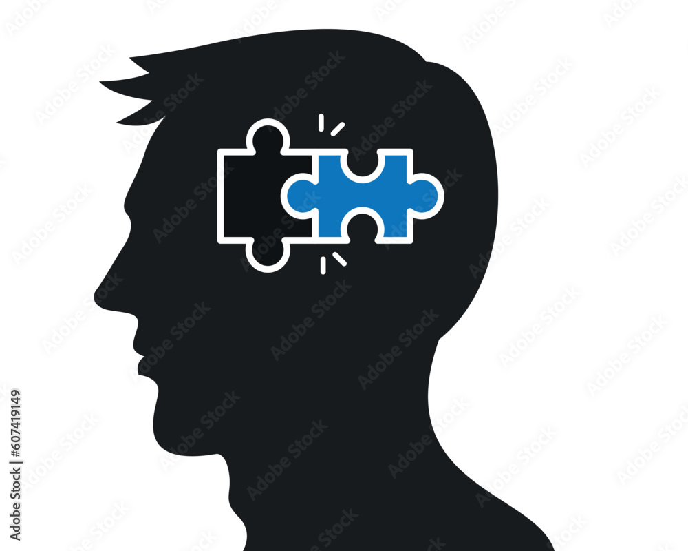 Head profile of a person with puzzle pieces. Vector for concepts of mental health, business or education problem solving, solutions, thinking or mental issues like autism.
Head profile of a person with puzzle pieces. Vector for concepts of mental health, business or education problem solving, solutions, thinking or mental issues like autism.