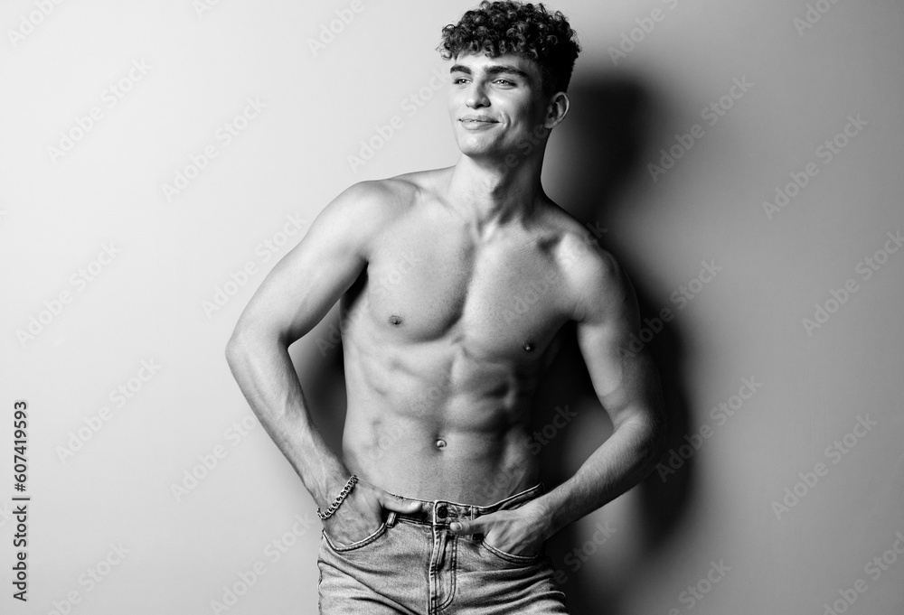 Fototapeta premium man body studio athletic person sexy beautiful bodybuilder arm strength
