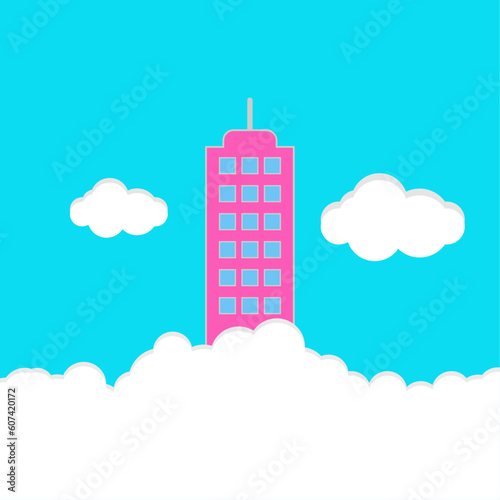 vector design illustration of a skyscraper and a cloud