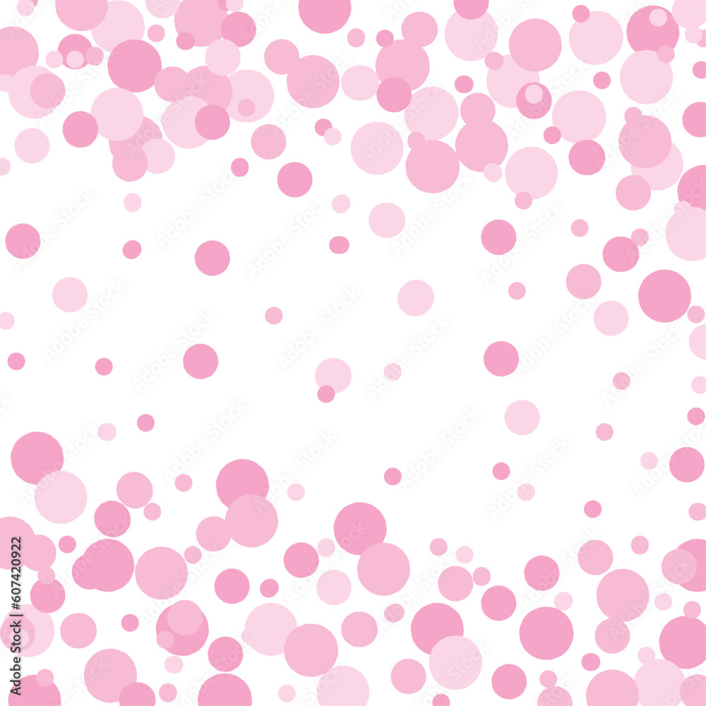 Square frame with pink different shades circles confetti background for holiday, postcard, poster, website, carnivals, birthday and children's parties. Cover confetti mock-up. Wedding card layout