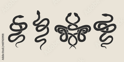 magical forest elements. images of a snake, night moth, fly agaric mushrooms, plant and space elements. Ideal for printing on fabric or clothing, wallpaper and wrapping paper