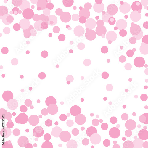 Square frame with pink different shades circles confetti background for holiday, postcard, poster, website, carnivals, birthday and children's parties. Cover confetti mock-up. Wedding card layout