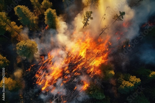 Wallpaper Mural Aerial view wildfire in woods, draught and hot weather. AI Generated Torontodigital.ca