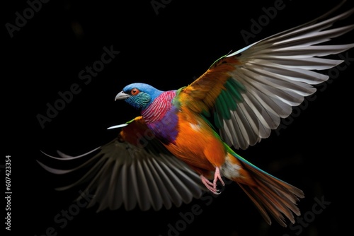 bird in flight, with colorful feathers and wings, created with generative ai © altitudevisual