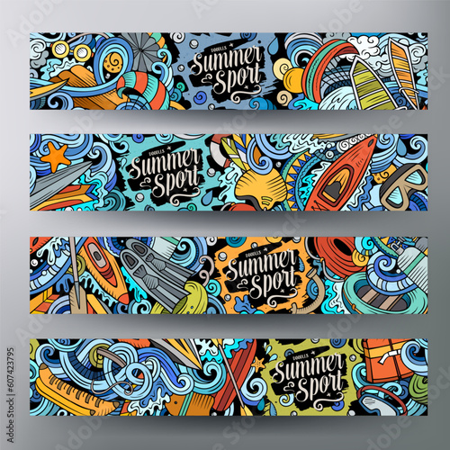 Cartoon cute colorful vector doodles Water Sports banners