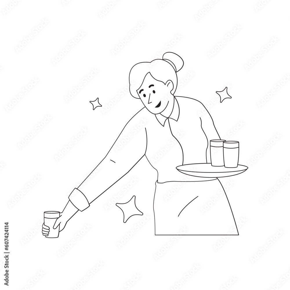 Waitress Labour Day Outline 2D Illustrations
