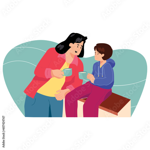 Cup of Coffee or Tea Mothers Day Color 2D Illustrations