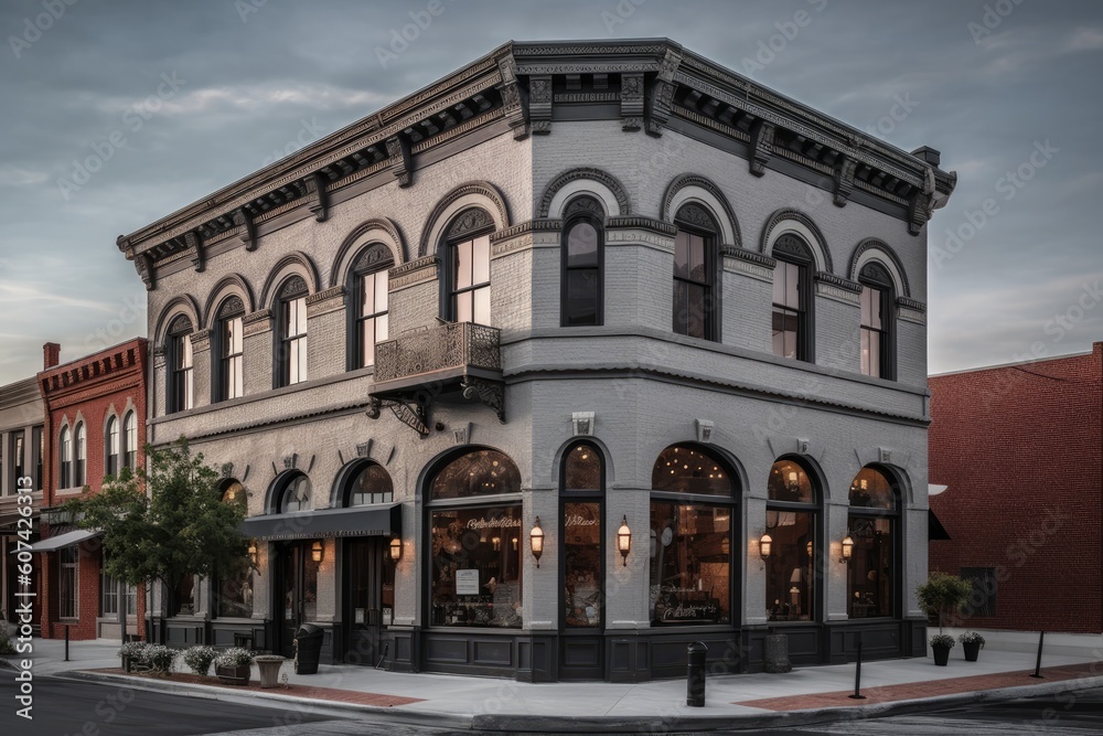 Historical business architecture building that has been repurposed or renovated to accommodate modern business needs while preserving its original charm and character - Generative AI