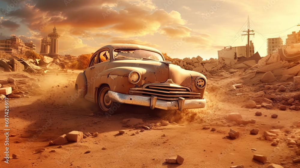 Vintage old car in the desert
