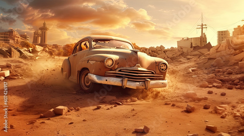 Vintage old car in the desert © Mike