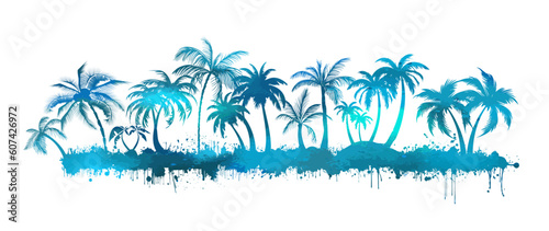 Palm trees blue horizon abstraction. Vector illustration