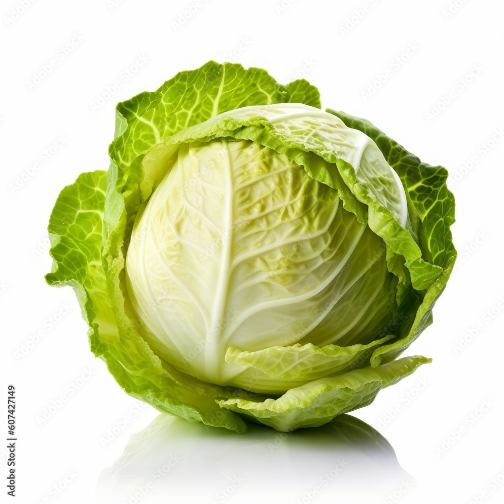 Fototapeta premium A fresh white cabbage isolated on white background. Fresh raw organic vegetable. Generative AI.