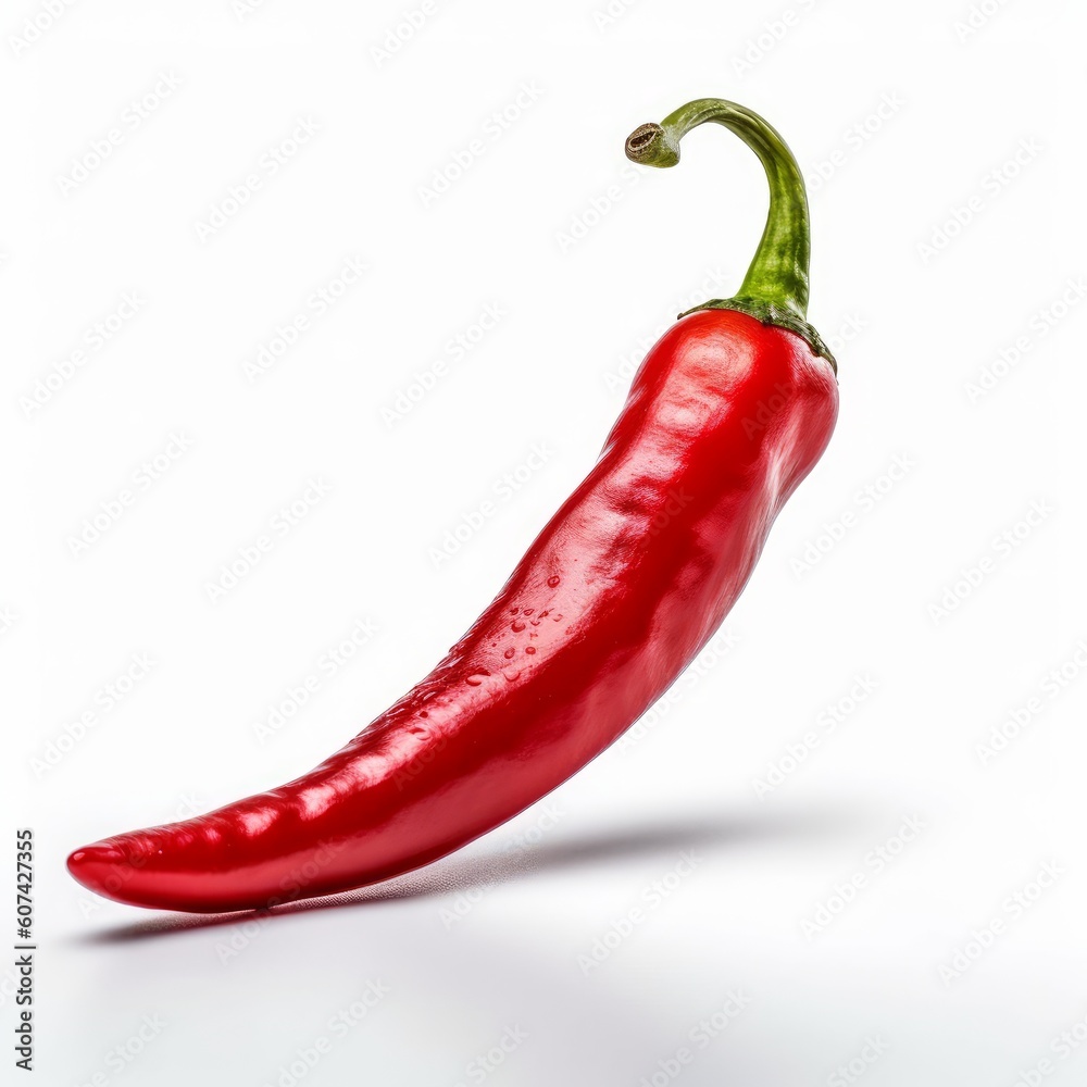 A fresh chilli pepper isolated on white background. Fresh raw organic vegetable. Generative AI.