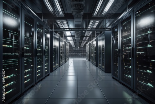 data center with large variety of servers, storage devices, and networking equipment, created with generative ai