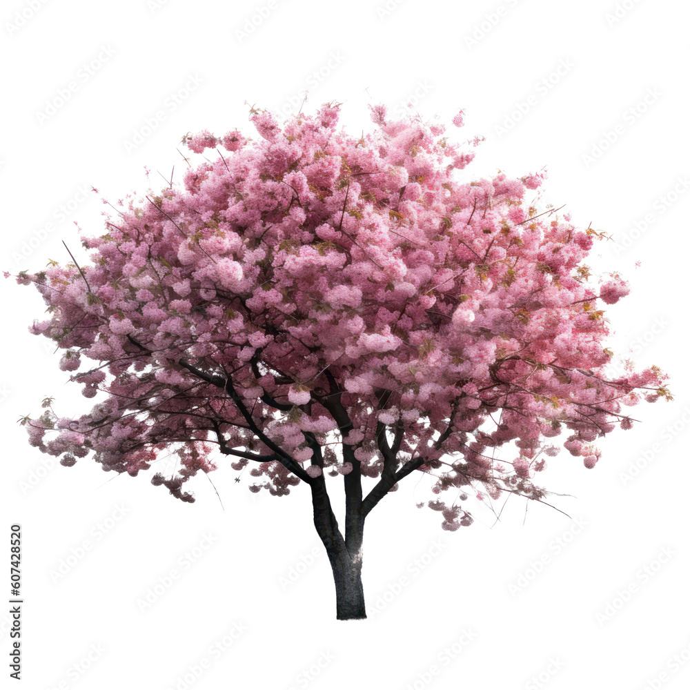 Pink cherry blossom tree isolated on transparent background, Blooming tree in Spring PNG, Generative AI