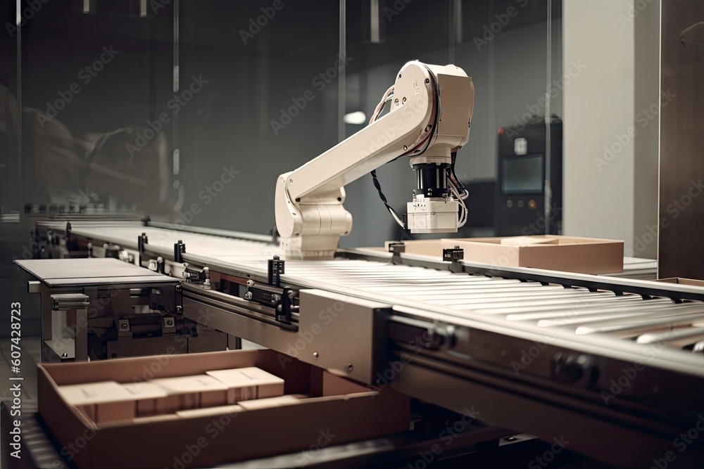 packaging and sorting robot, expertly wrapping delicate products with precision, created with generative ai