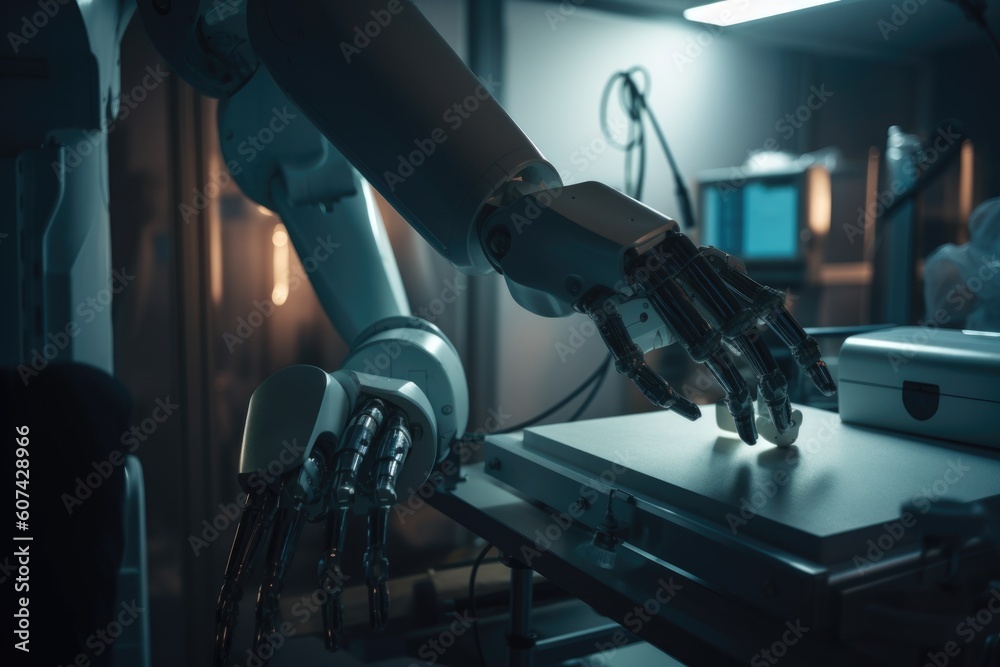a robotic arm performing delicate on a patient, created with generative ai a robotic arm performing delicate on a patient, created with generative ai