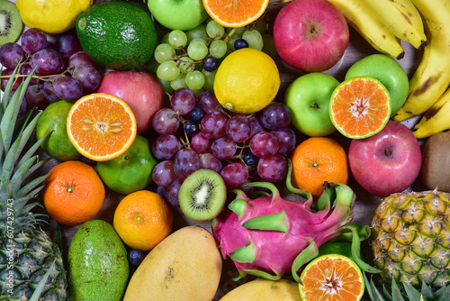assorted fruits  top view healthy food concept Including high vitamin fruits  fresh fruits  thai fruits