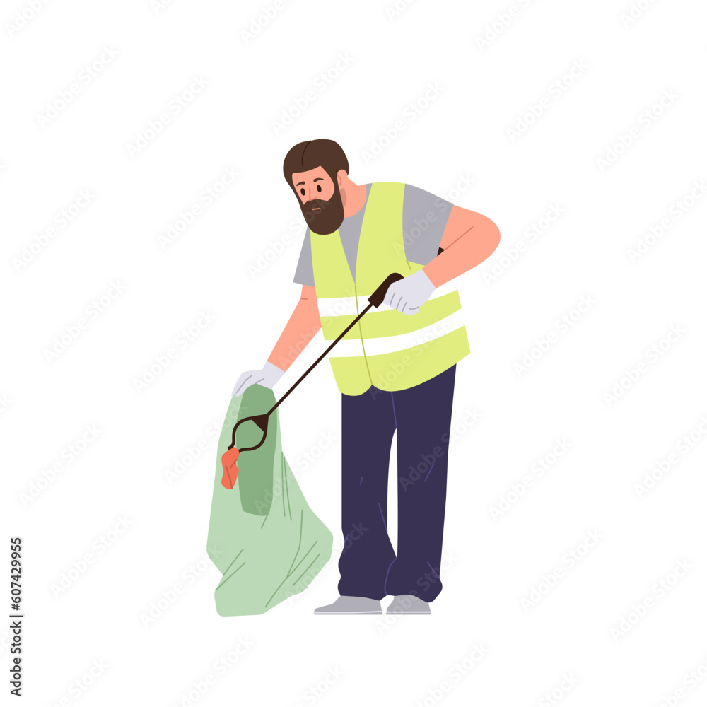 Male janitor collecting and sorting organic food waste for recycling isolated on white background Male janitor collecting and sorting organic food waste for recycling isolated on white background