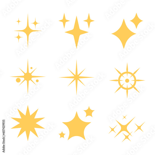 Yellow  Gold Star  and Sparkle Icon Set