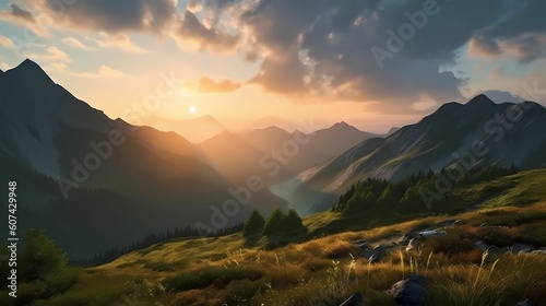 Sunset in the mountains Landscape Illustration 